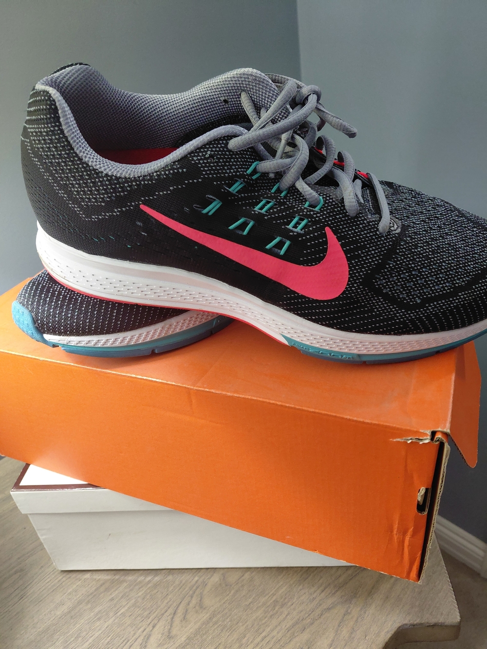 Nike Women’s Gray Running Sneakers with Pink Swoosh